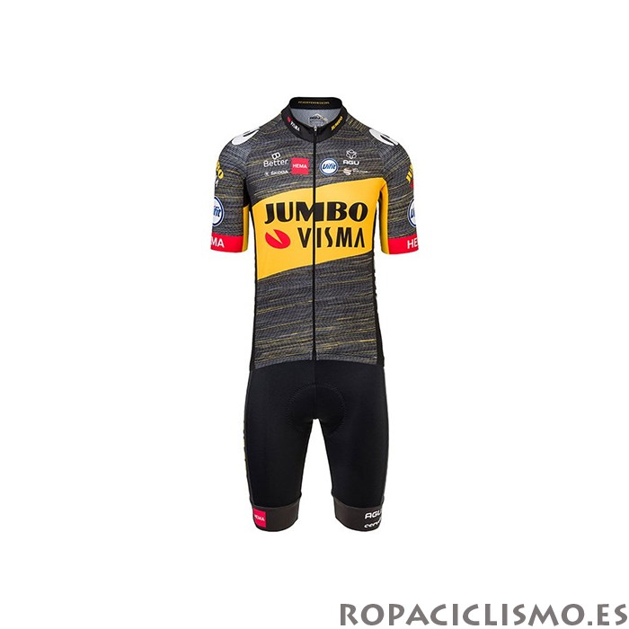 2021 Maillot Jumbo Visma Tirantes Mangas Cortas Negro Amarillo